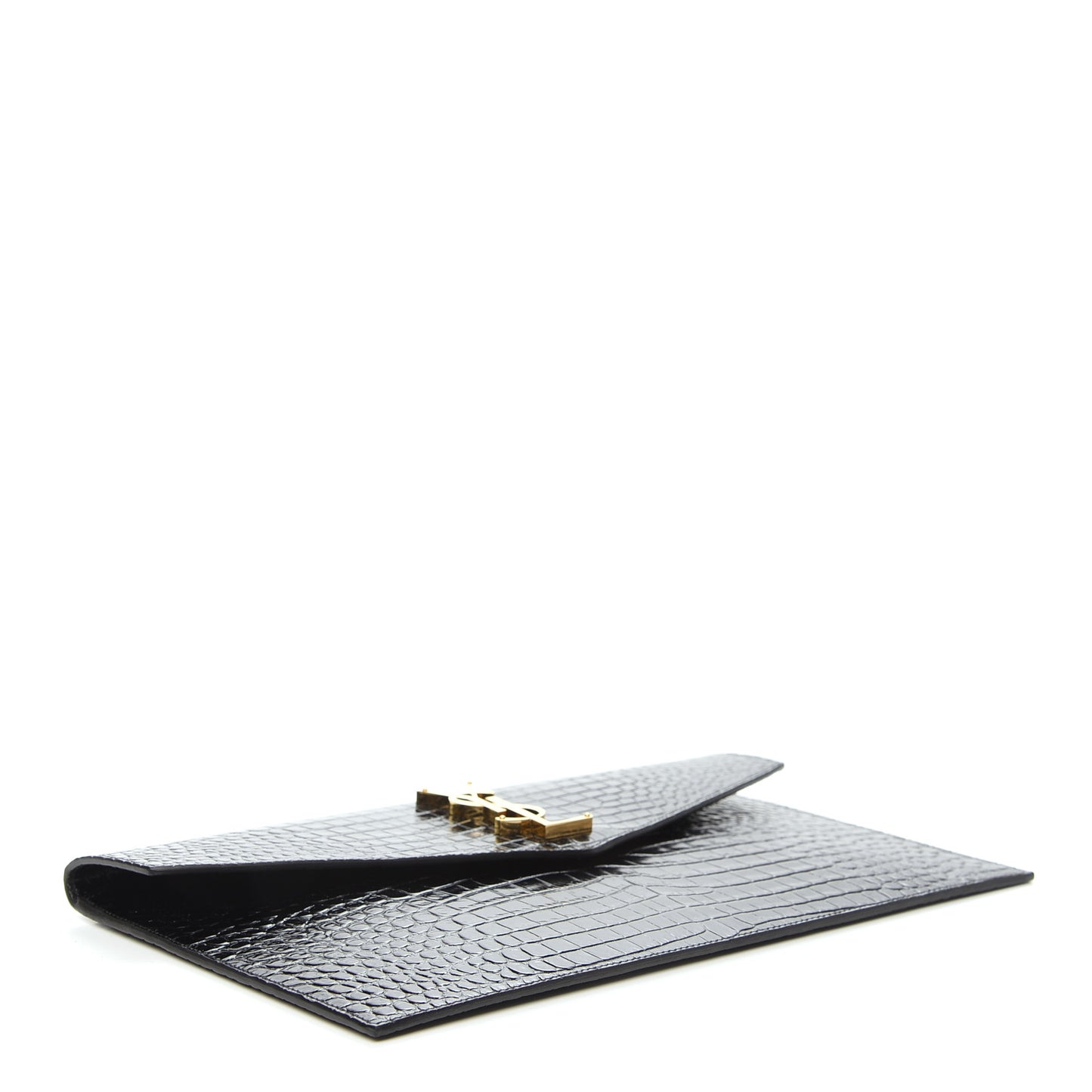 Calfskin Crocodile Embossed Uptown Monogram Clutch Black