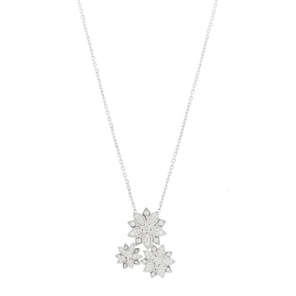 Van Cleef & Arpels 18K White Gold Diamond Lotus 3 Flowers Pendant Necklace 1 of 6