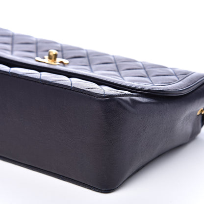 Chanel Lambskin Quilted Medium Single Flap Navy Blue 12 of 16