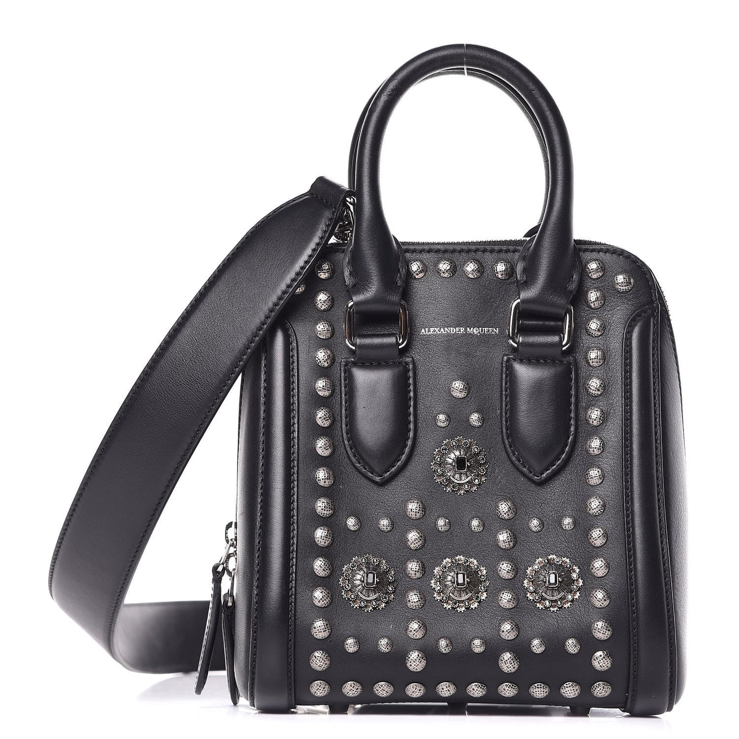 Calfskin Studded Crystal Embellished Mini Heroine Black