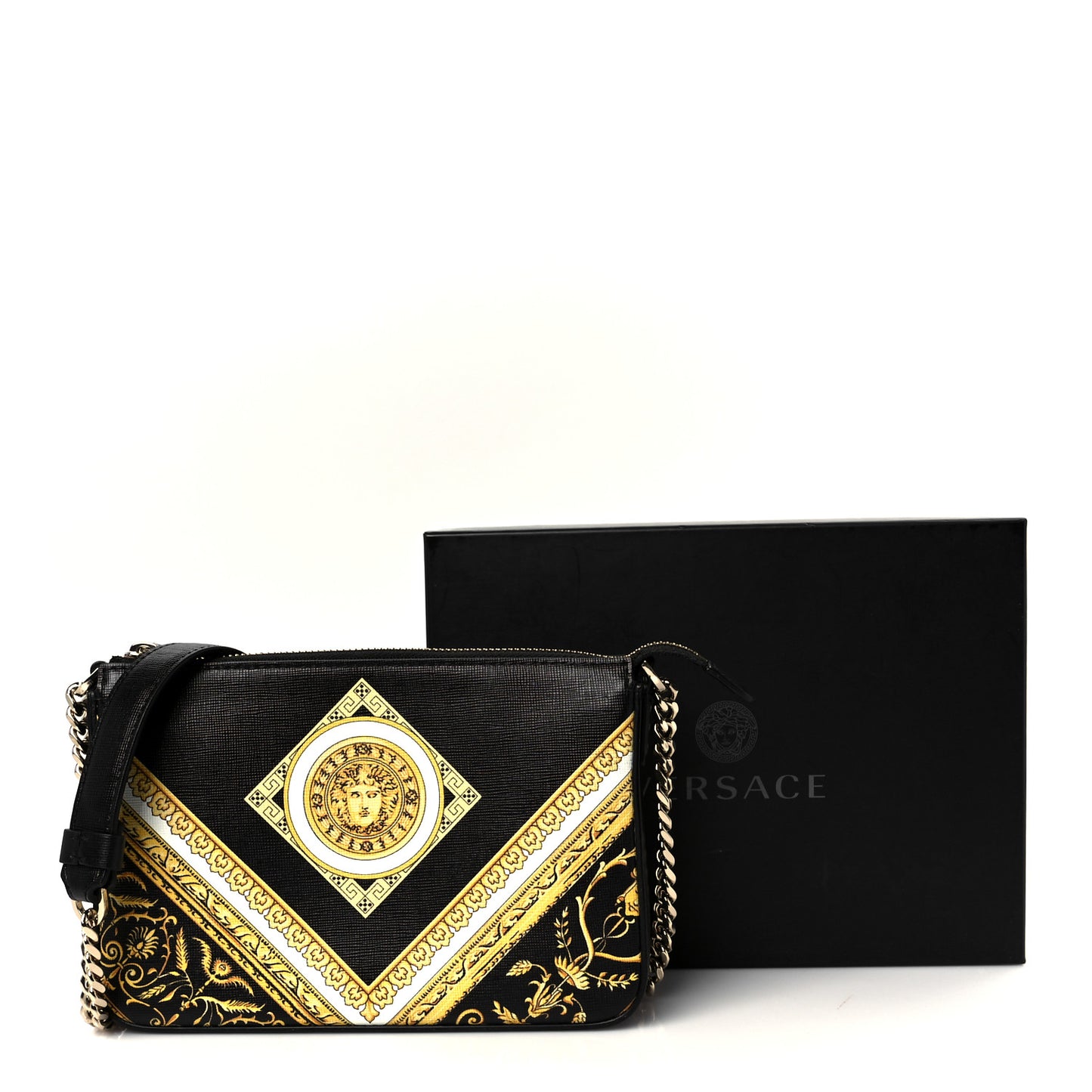Saffiano Baroque Print La Medusa Crossbody Black