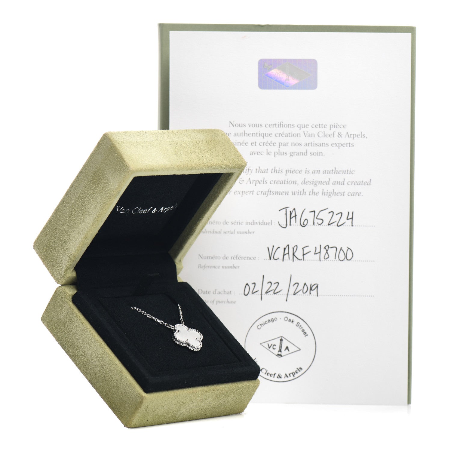 Van Cleef & Arpels 18K White Gold Mother of Pearl Vintage Alhambra Pendant Necklace 5 of 5