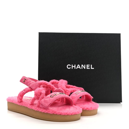 Chanel Cord Lambskin Quilted Logo Sandals 38 Pink 10 of 10
