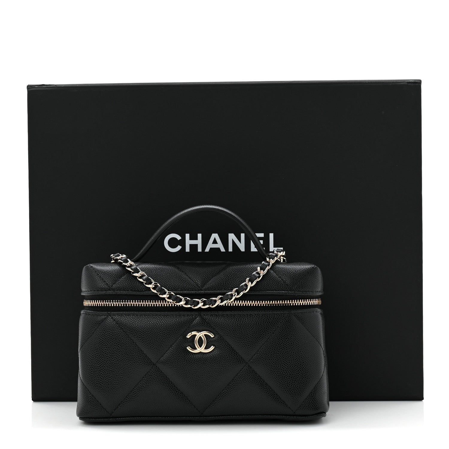 Chanel Caviar Quilted Top Handle Slim Vanity With Chain Black 11 of 11