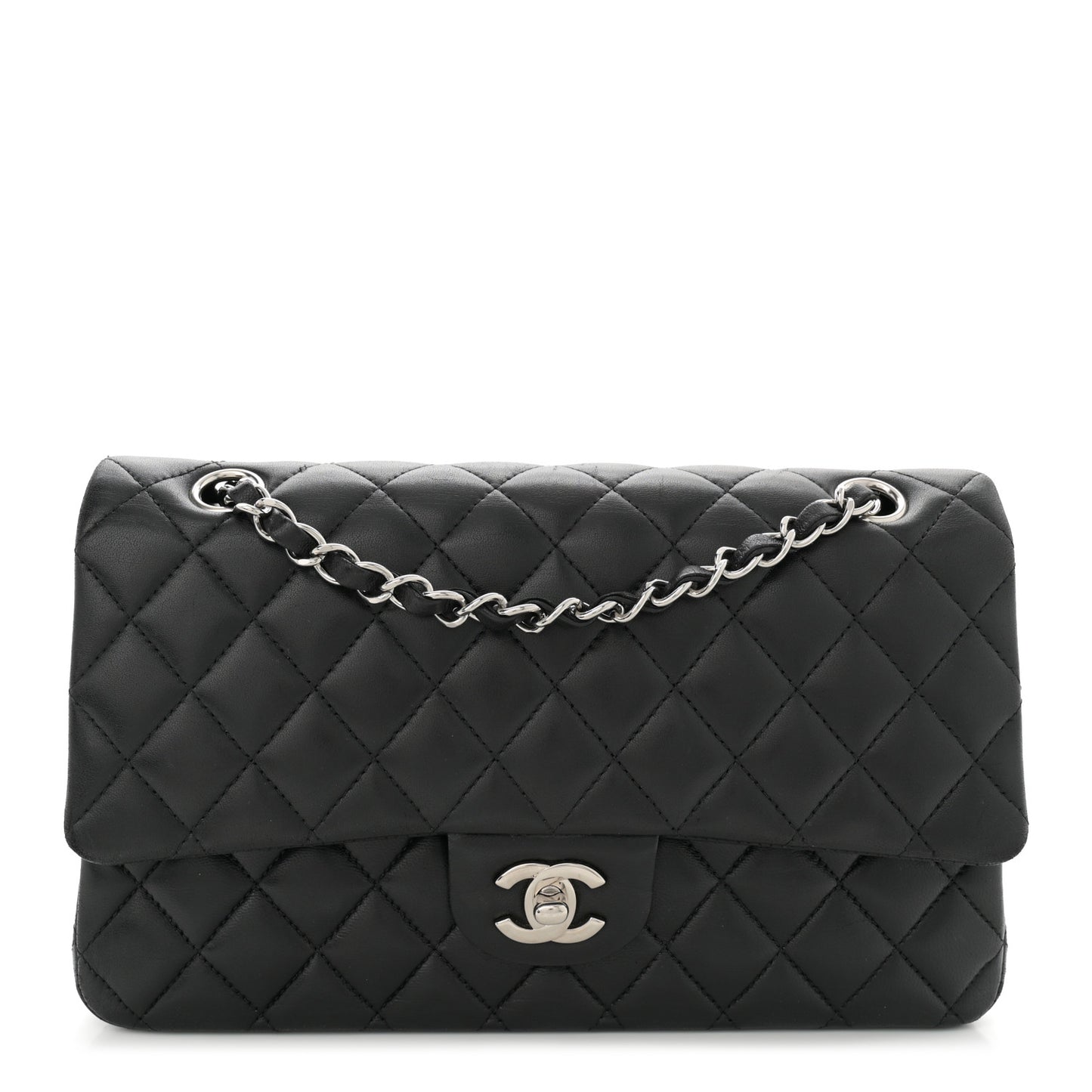 Lambskin Quilted Medium Double Flap Black