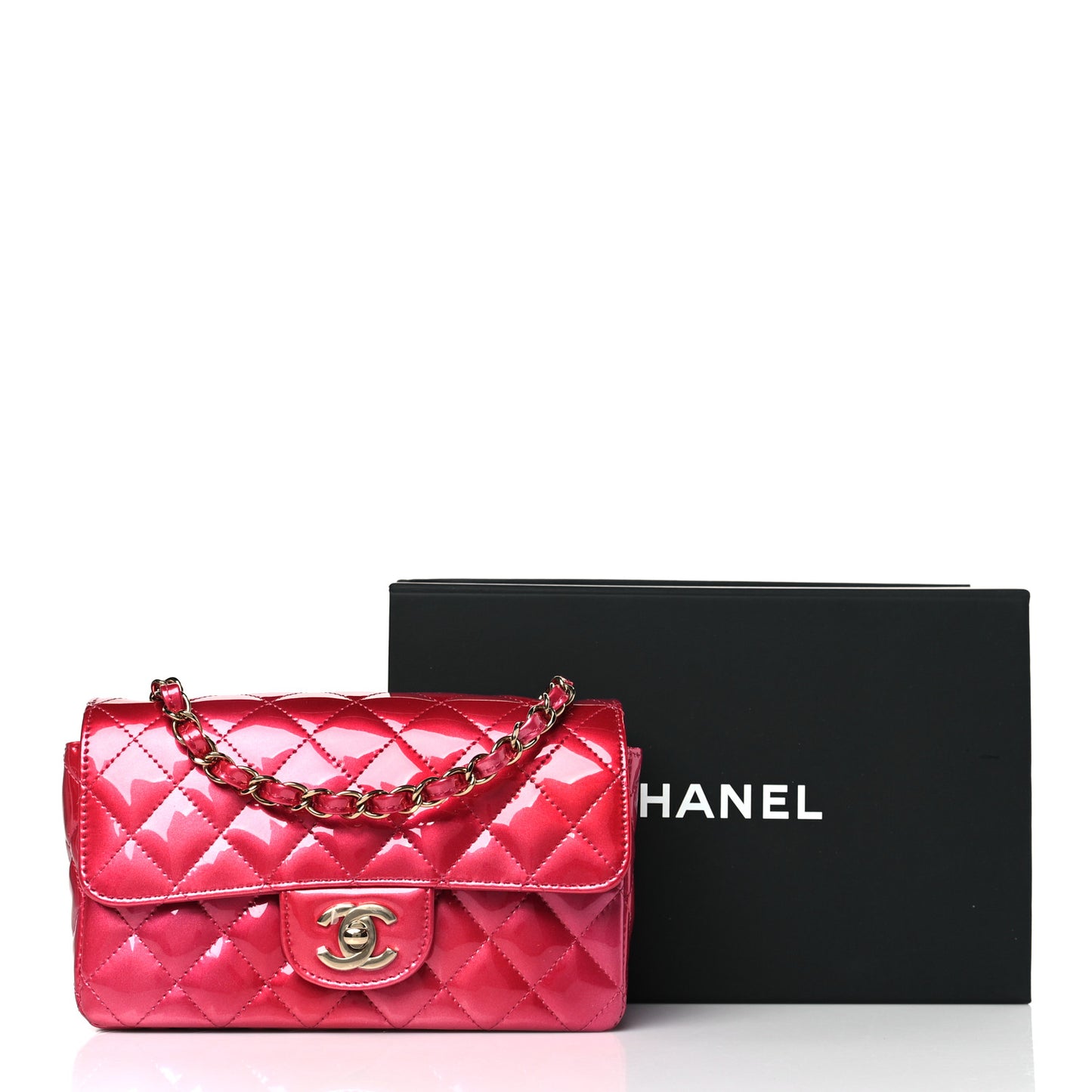 Shaded Patent Calfskin Quilted Mini Rectangular Flap Pink Dark Pink