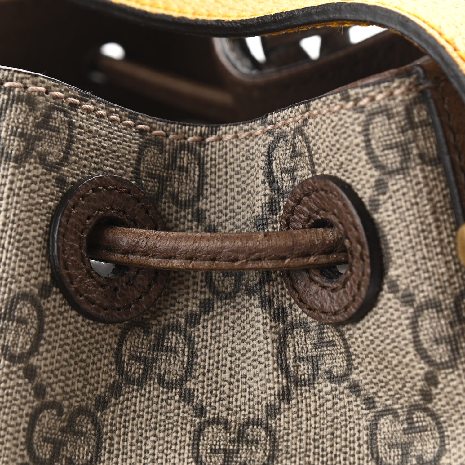 Gucci GG Supreme Monogram Neo Vintage Drawstring Bucket Backpack Beige New Acero Crop 12 of 12