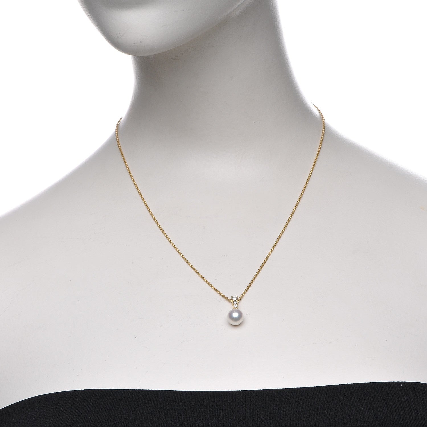 Mikimoto 18K Yellow Gold Diamond Pearl 8mm Morning Dew Pendant Necklace 2 of 6