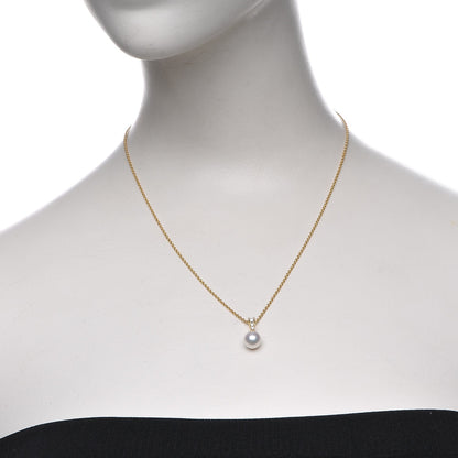 Mikimoto 18K Yellow Gold Diamond Pearl 8mm Morning Dew Pendant Necklace 2 of 6