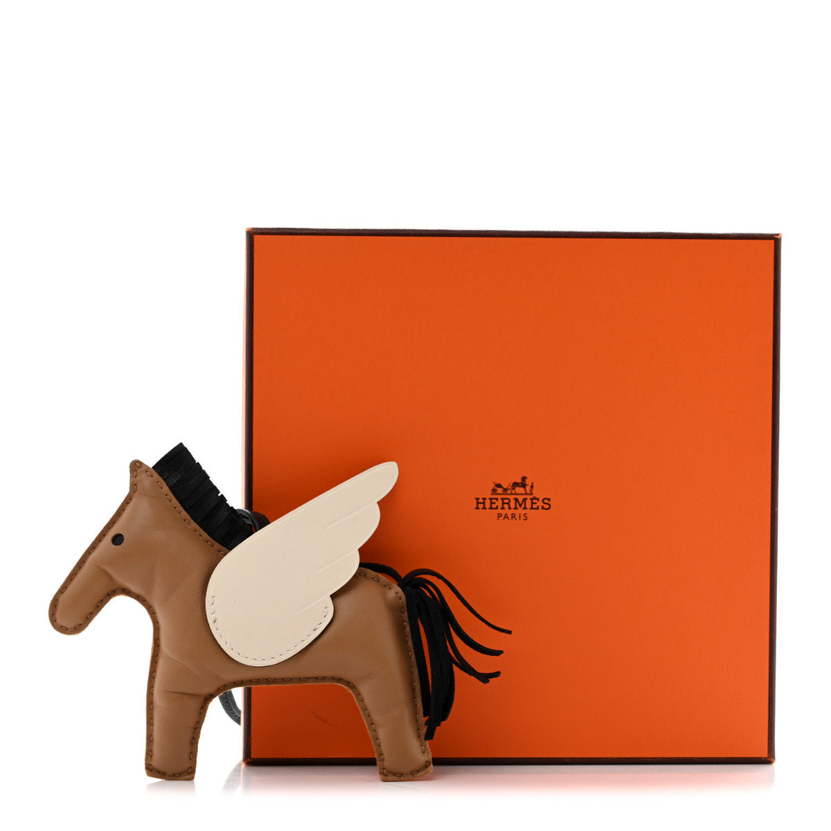 Hermes Milo Lambskin Grigri Rodeo Pegase Horse Bag Charm Sesame Black Nata 5 of 5