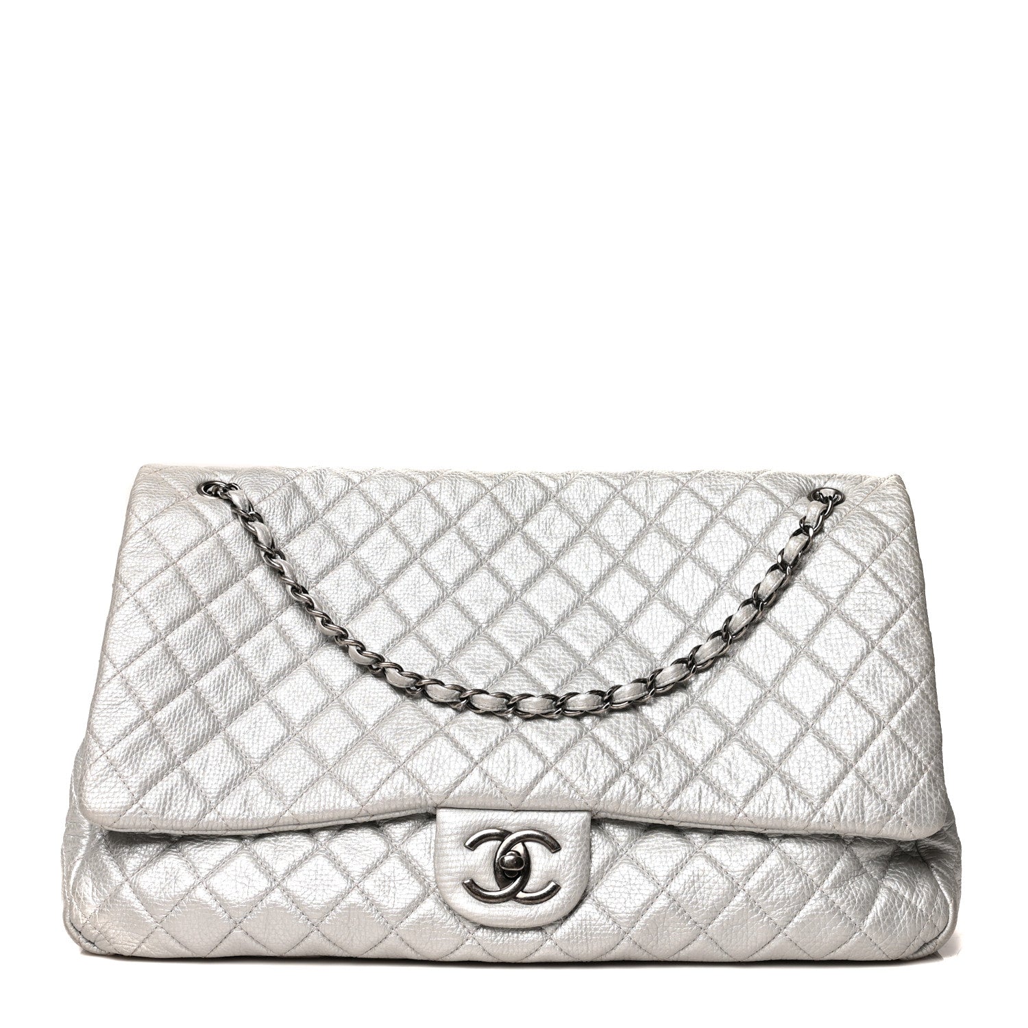 Chanel Metallic Calfskin Quilted XXL Travel Flap Bag Silver 1 of 10
