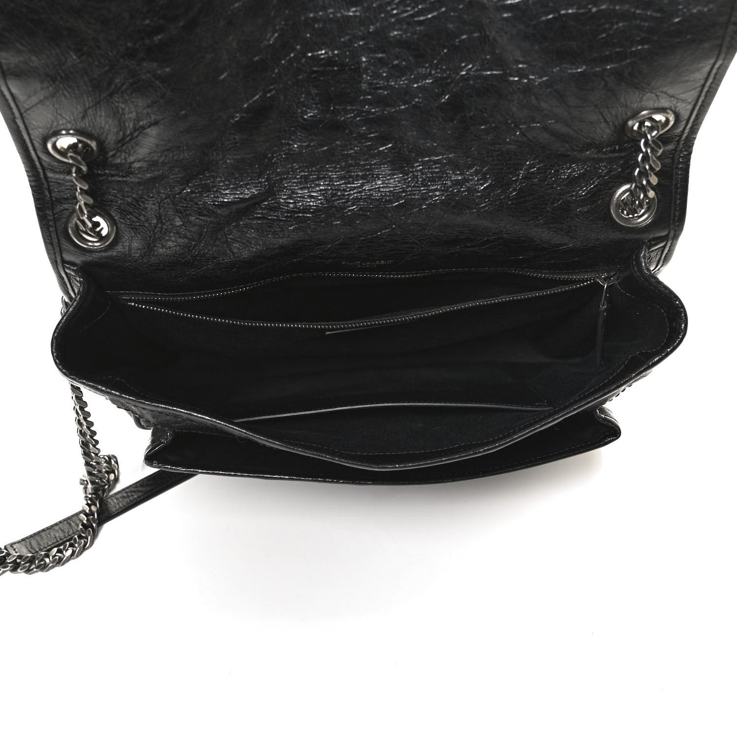 Crinkled Calfskin Matelasse Monogram Large Niki Chain Satchel Black