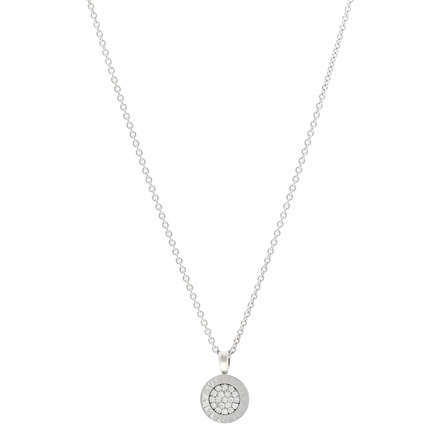 18K White Gold Diamond BVLGARI BVLGARI Pave Pendant Necklace