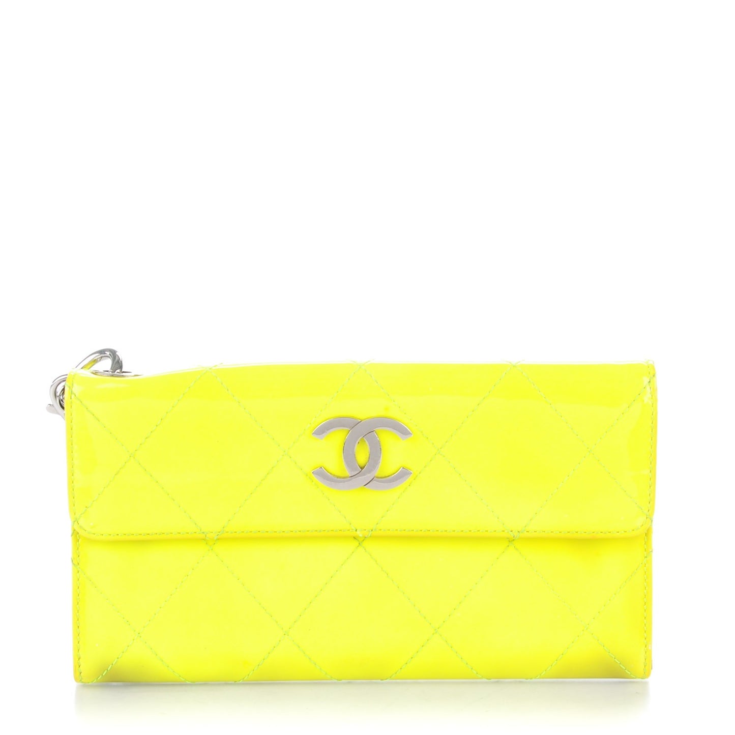 Patent Stitched CC Flap Wallet Clutch Yellow