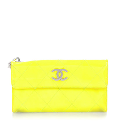 Chanel Patent Stitched CC Flap Wallet Clutch Yellow 1 of 15