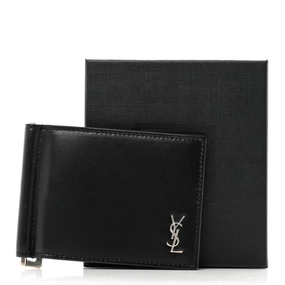 Saint Laurent Shiny Calfskin Tiny Cassandre Bill Clip Wallet Black 7 of 7