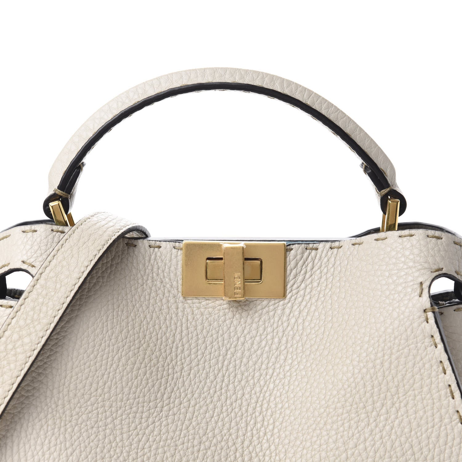 Fendi Cuoio Romano Selleria Medium Peekaboo Iconic Essentially Satchel Latte Laguna Tortora 11 of 11