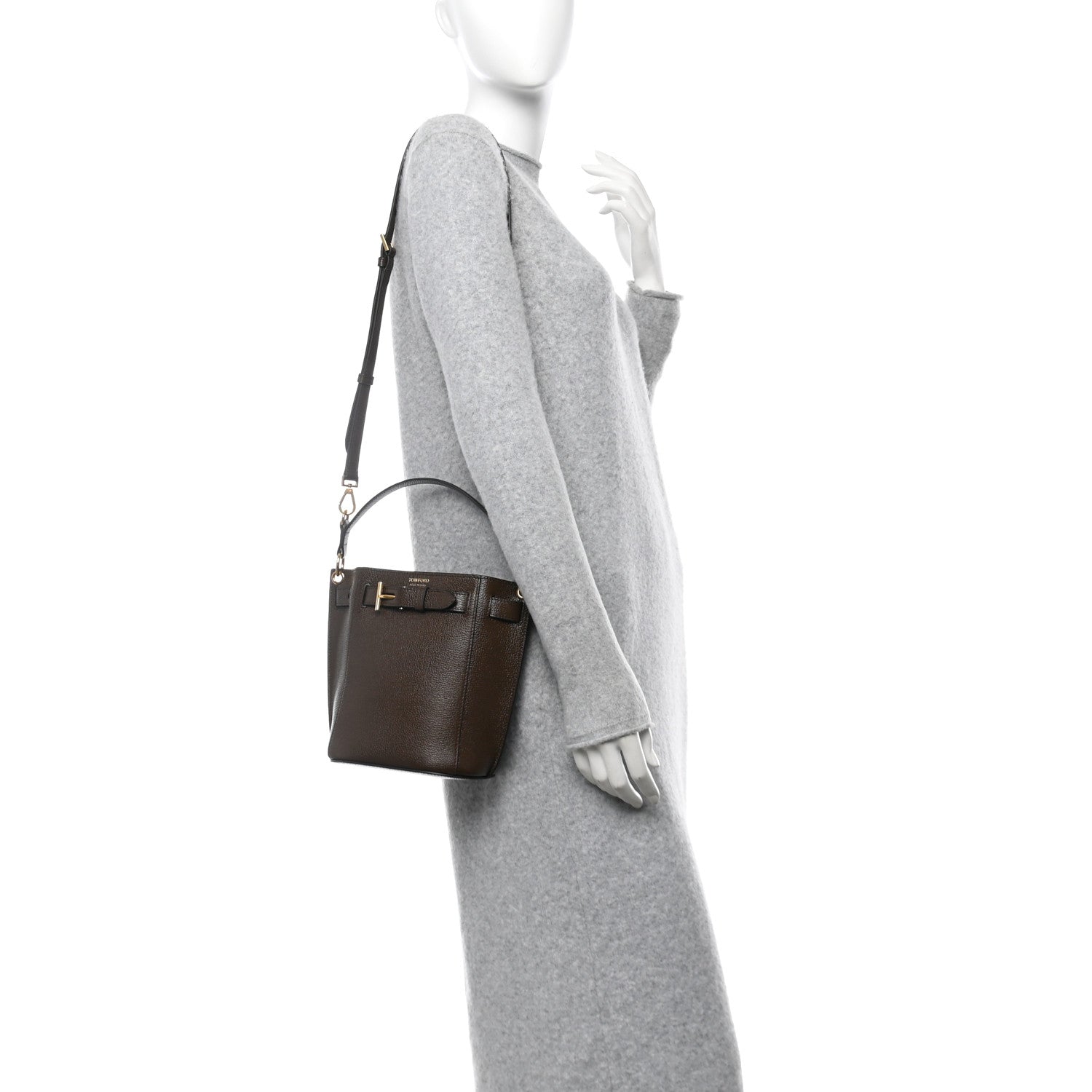 Tom Ford Grained Calfskin Mini Audrey Belt Bucket Bag Dark Khaki 2 of 9