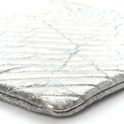 Chanel Metallic Crumpled Calfskin Chevron Quilted Large Cosmetic Case Silver 9 of 9
