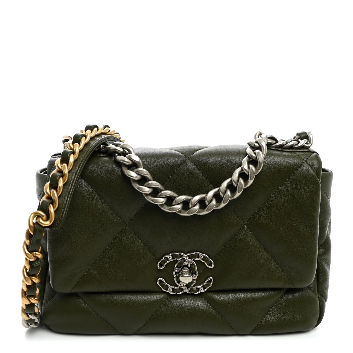 Lambskin Quilted Medium Chanel 19 Flap Khaki
