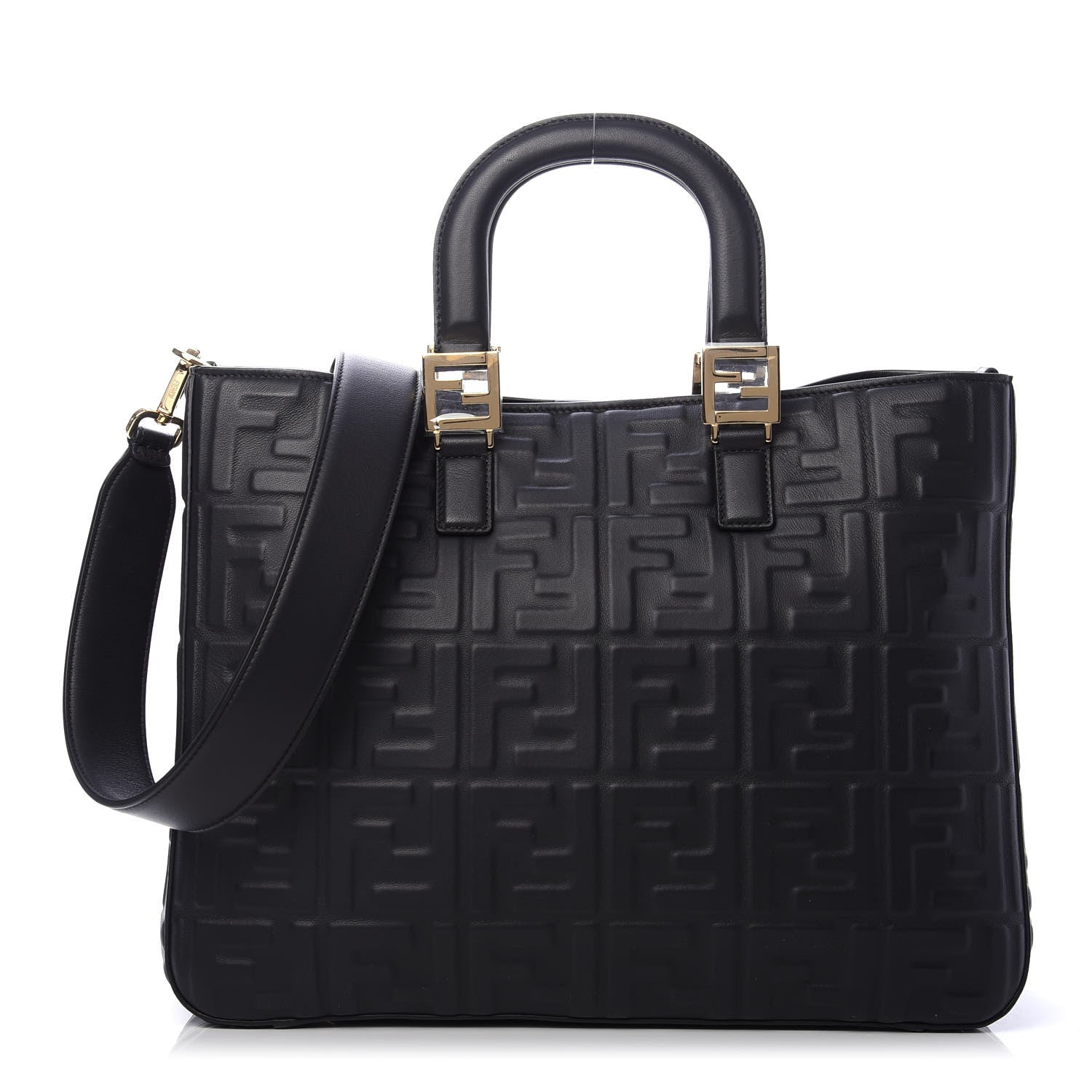 Fendi Nappa FF 1974 Embossed Medium FF Tote Black 1 of 10