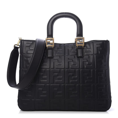 Fendi Nappa FF 1974 Embossed Medium FF Tote Black 1 of 10