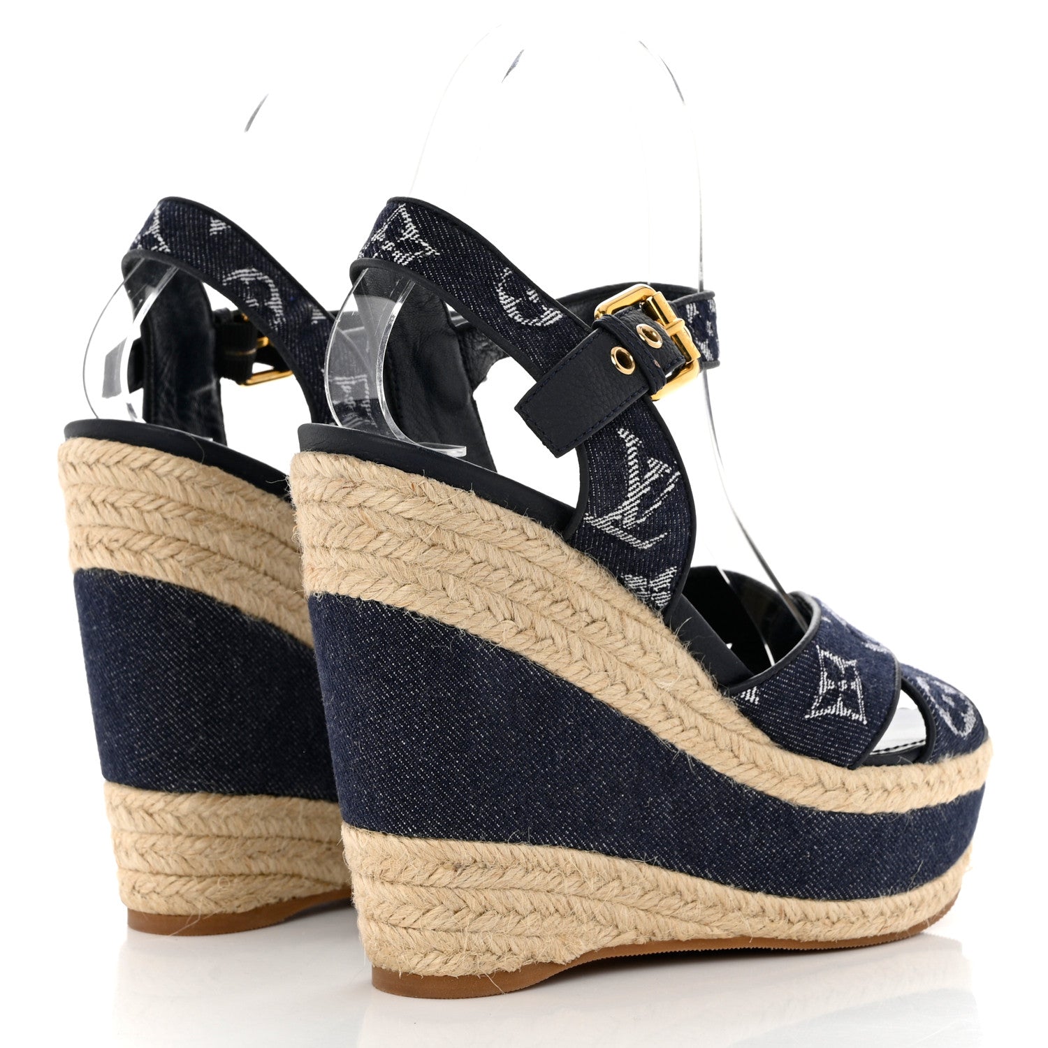 Louis Vuitton Monogram Denim Formentera Wedge Pumps 38 Grand Blue 4 of 7