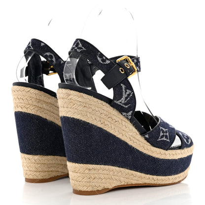 Louis Vuitton Monogram Denim Formentera Wedge Pumps 38 Grand Blue 4 of 7