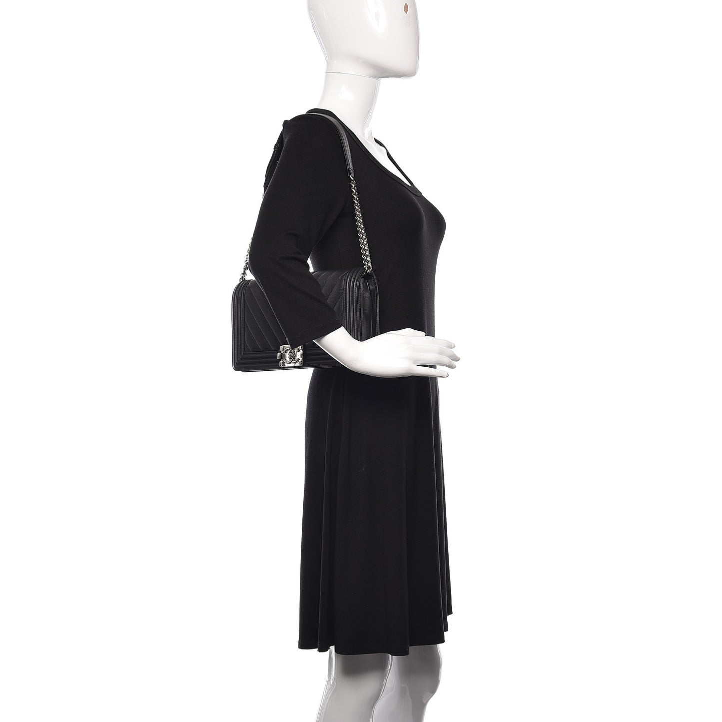 Calfskin Chevron Quilted Boy Convertible Clutch Flap Black