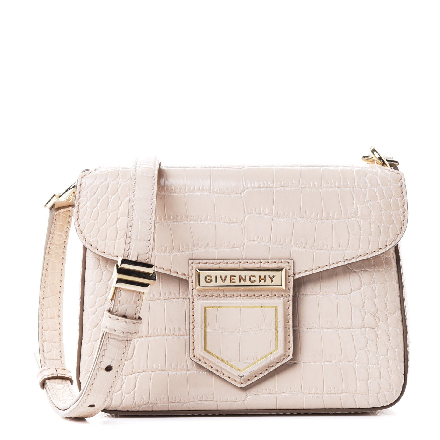 Calfskin Crocodile Embossed Mini Nobile Shoulder Bag Nude Pink