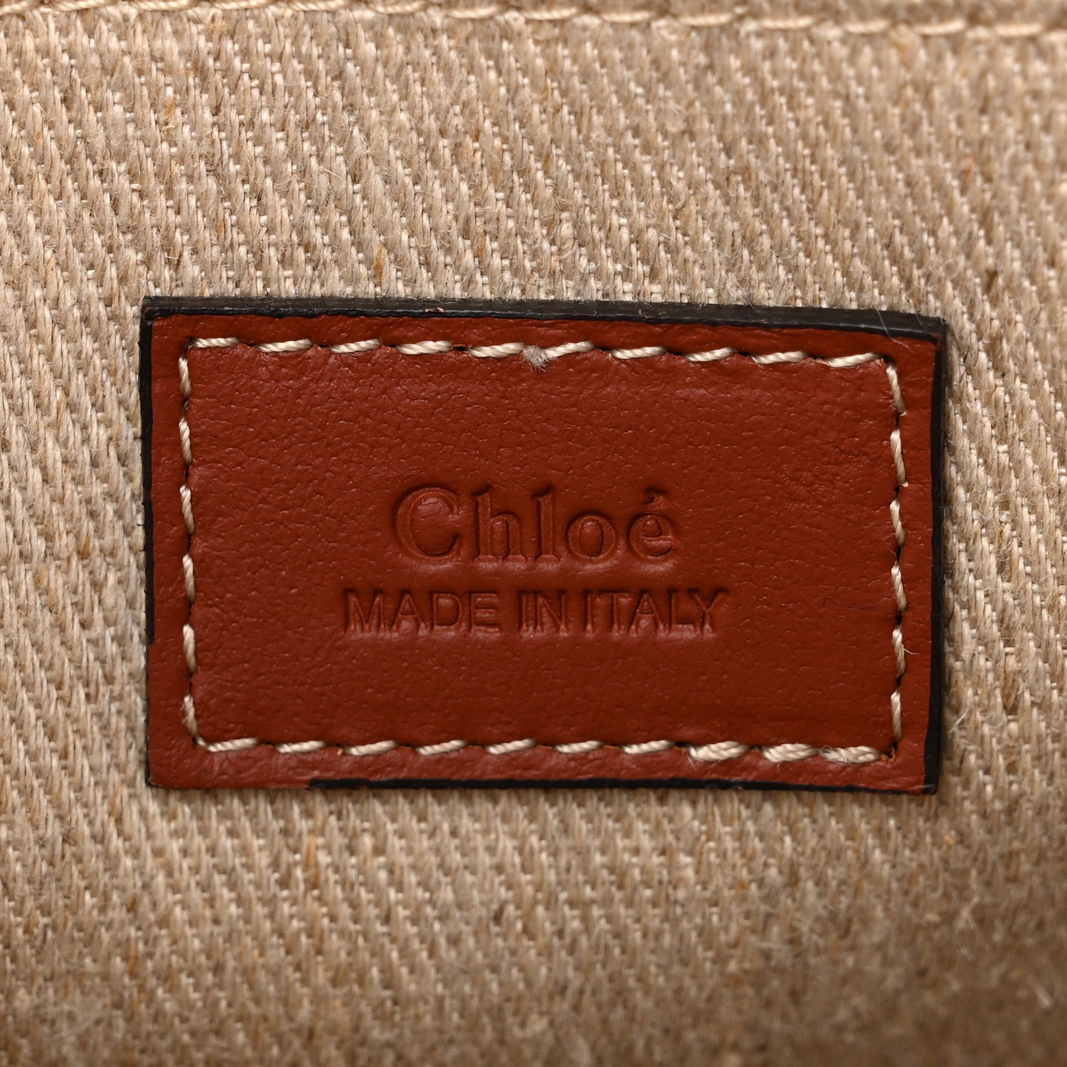 Chloe Linen Calfskin Small Woody Ribbon Tote With Strap White Brown 6 of 10