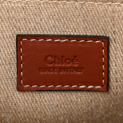 Chloe Linen Calfskin Small Woody Ribbon Tote With Strap White Brown 6 of 10