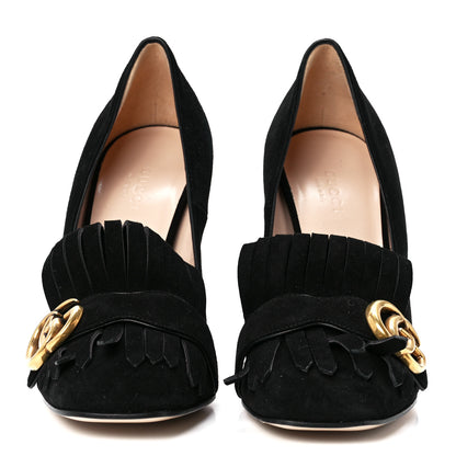 Gucci Kid Scamosciato GG Marmont Fringe 105mm Loafer Pumps 37.5 Black 2 of 8