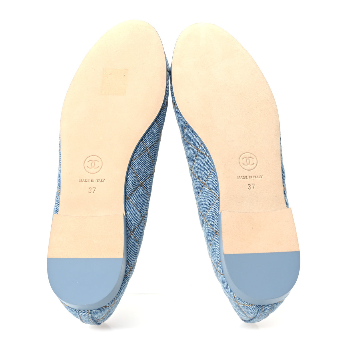 Chanel Denim Quilted CC Cap Toe Ballerina Flats 37 Light Blue 6 of 10
