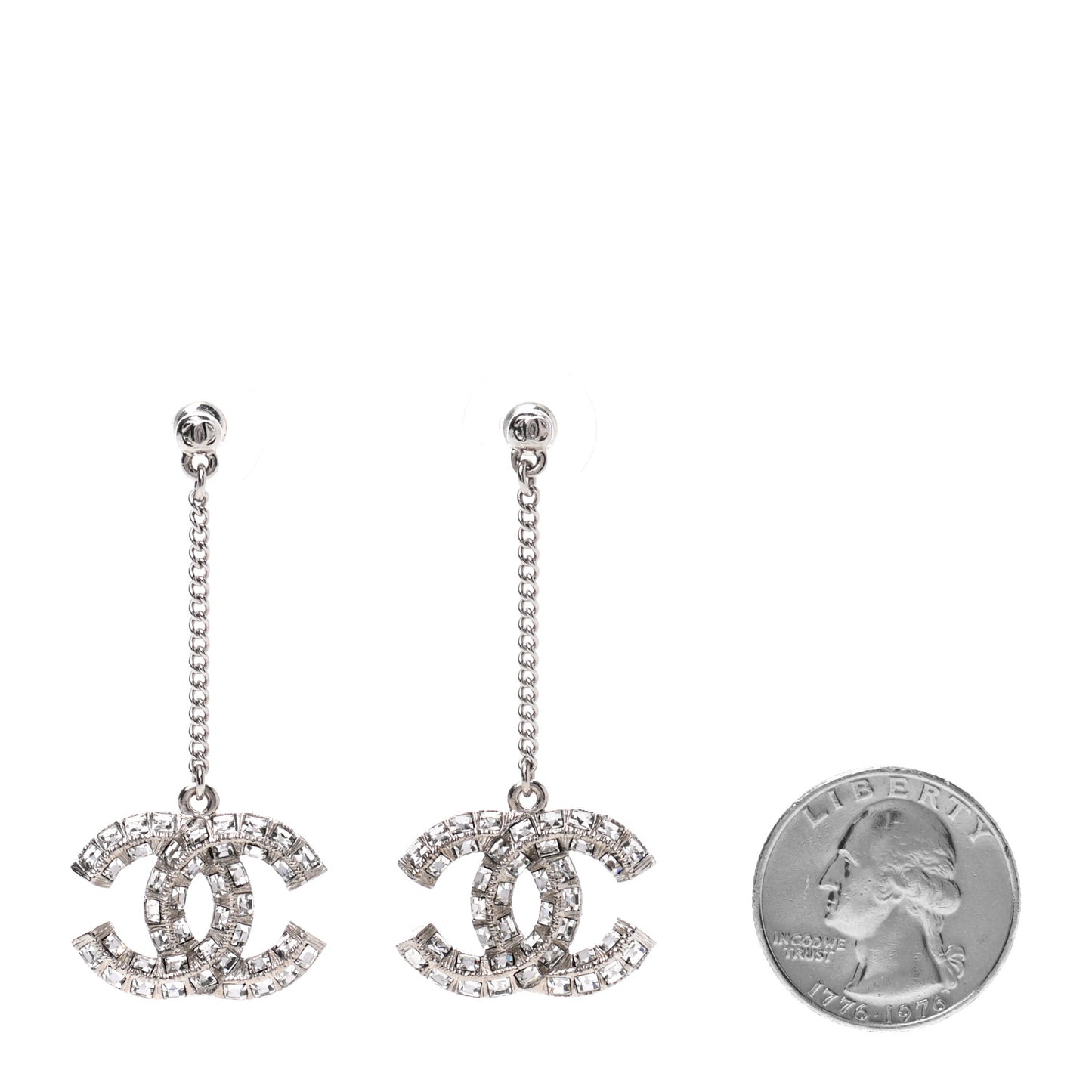 Baguette Crystal CC Drop Earrings Silver