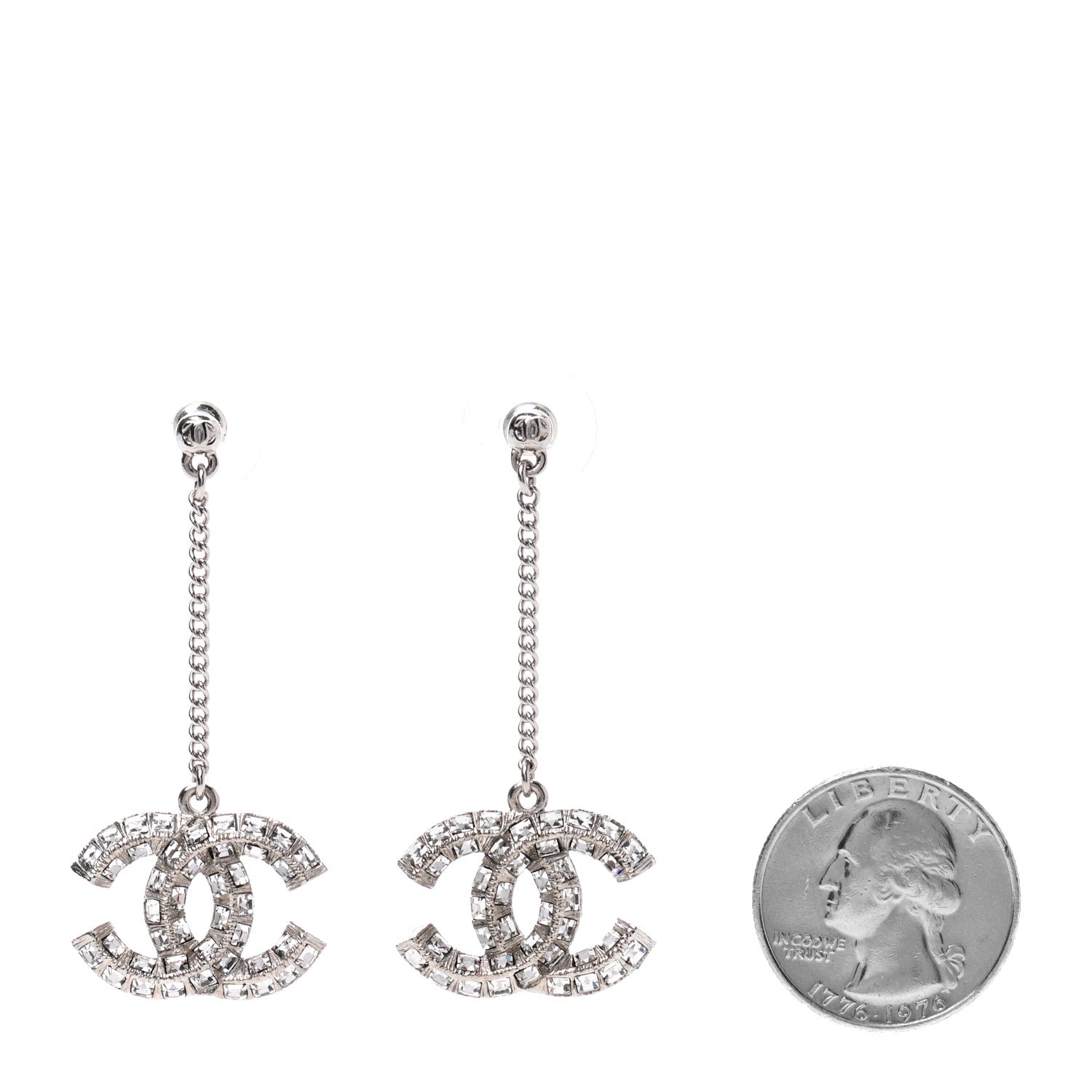 Chanel Baguette Crystal CC Drop Earrings Silver 2 of 5