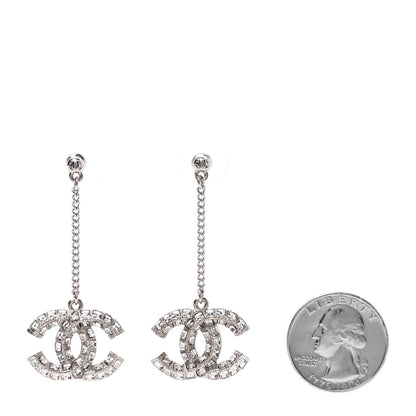 Chanel Baguette Crystal CC Drop Earrings Silver 2 of 5
