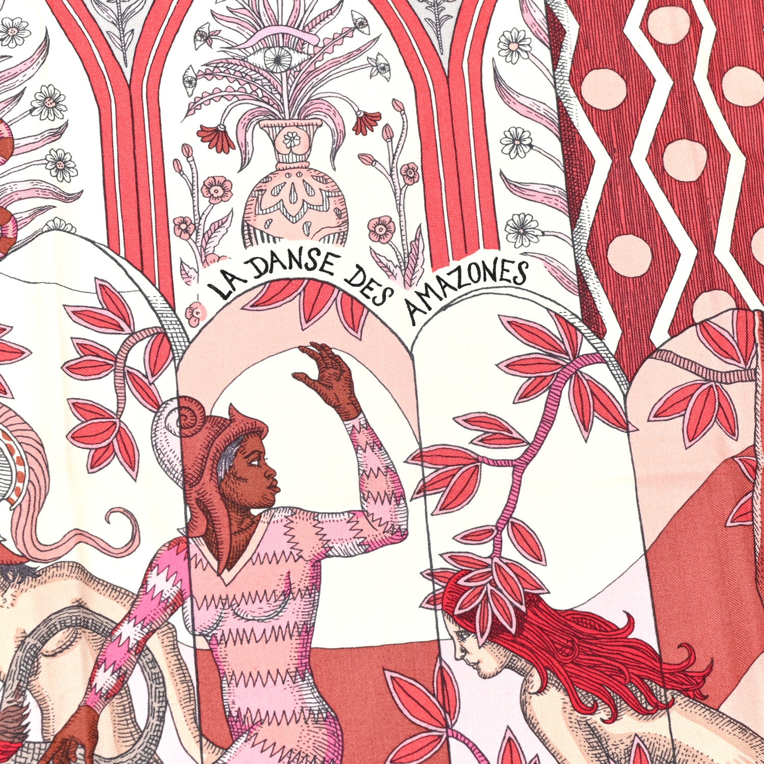 Hermes Cashmere Silk La Danse Des Amazones Shawl 140 Vieux Rose Gris White 2 of 5