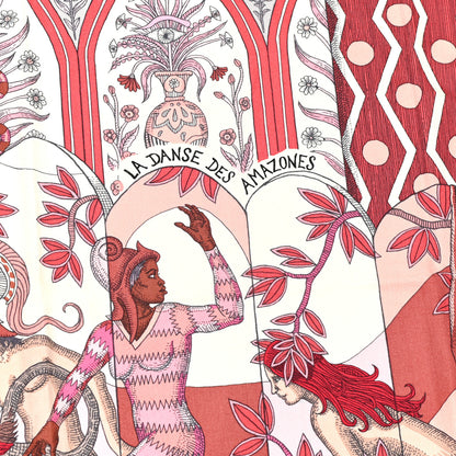 Hermes Cashmere Silk La Danse Des Amazones Shawl 140 Vieux Rose Gris White 2 of 5
