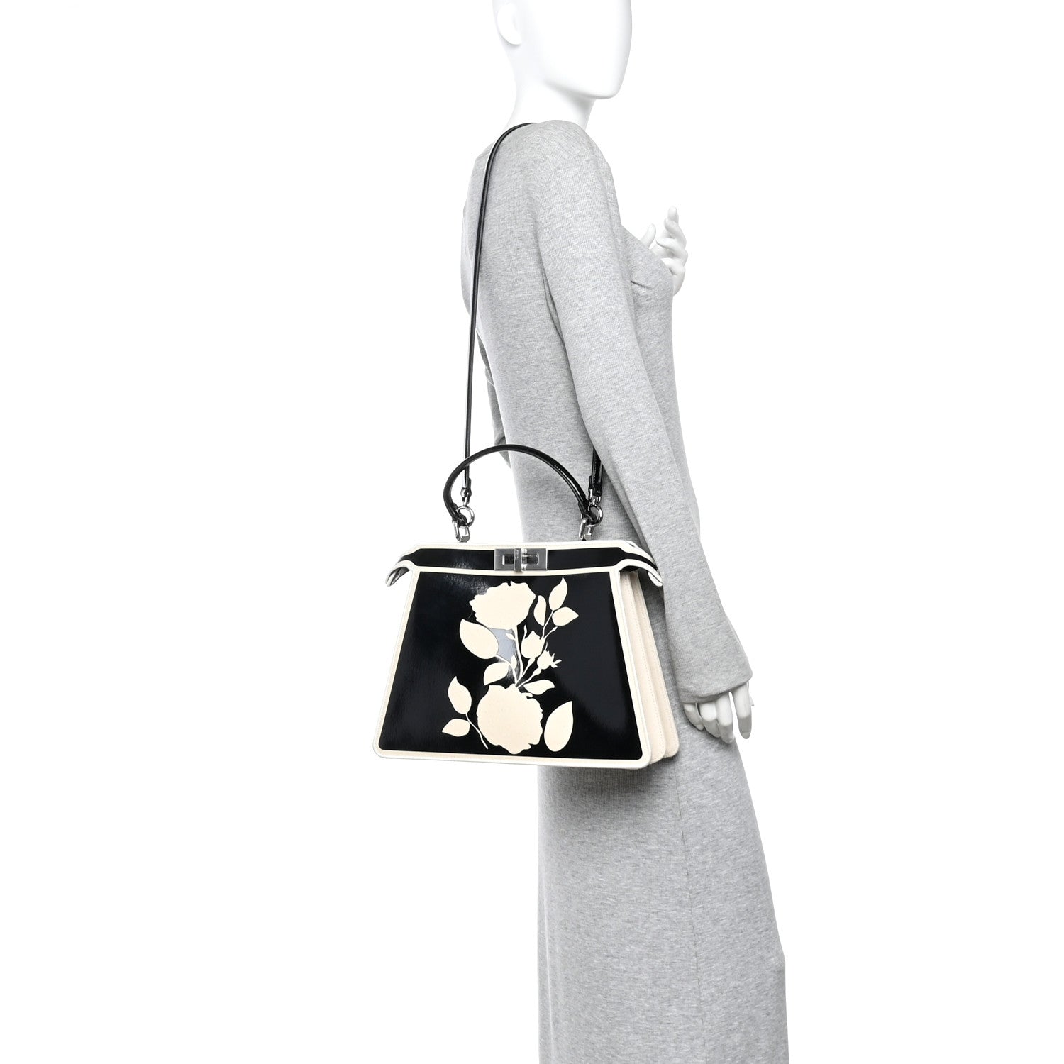 Fendi Canvas Spalmato Vernice Roses Medium Peekaboo I SEE U
