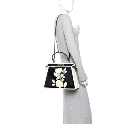 Fendi Canvas Spalmato Vernice Roses Medium Peekaboo I SEE U Satchel Black Grezzo 2 of 10