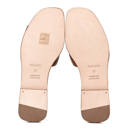 Hermes Box Calfskin Oran Sandals 37 Gold 7 of 11