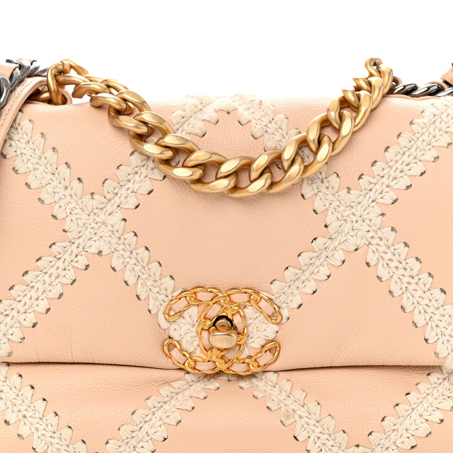 Calfskin Crochet Medium Chanel 19 Flap Beige