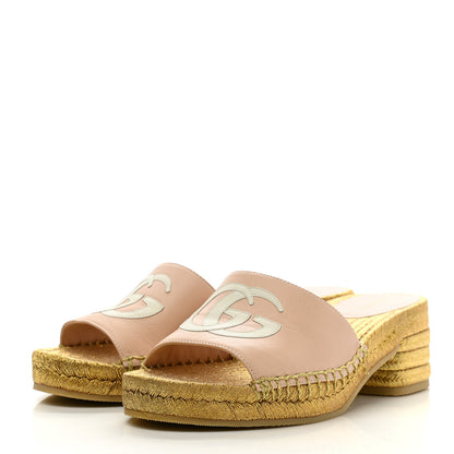 Gucci Malaga Kid Lifford Calfskin GG Mid Heel Slide Sandals 35 Skin Rose Dusty White 3 of 12