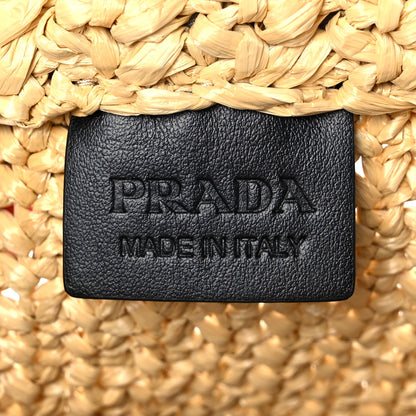 Prada Yarn Raffia Effect Crochet Embroidered Small Logo Tote Naturale 6 of 8