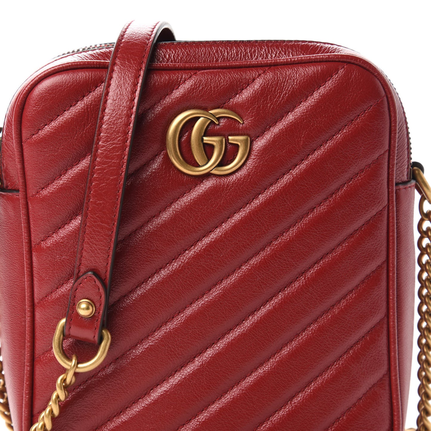 Azalea Calfskin Matelasse Diagonal Tall GG Marmont Crossbody Bag Romantic Cerise
