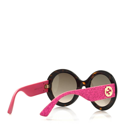 Gucci Acetate Round GG0101S Glitter Sunglasses Havana Pink 4 of 8
