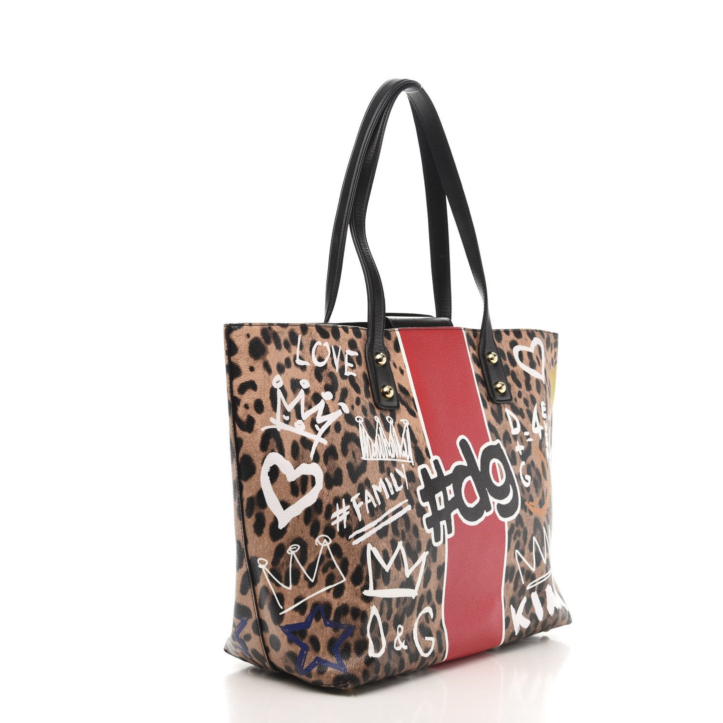 Calfskin Leopard Graffiti Print Beatrice Tote Black