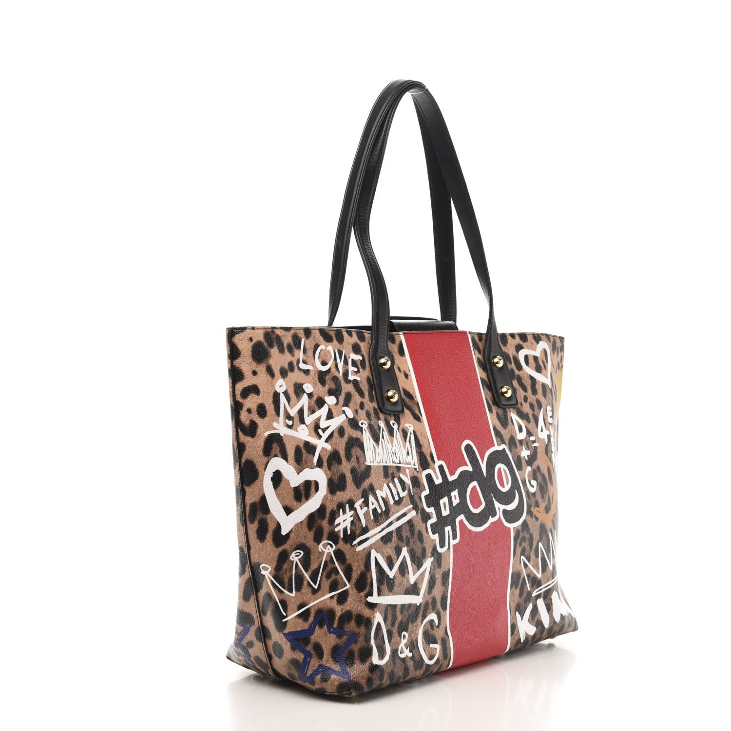 Dolce & Gabbana Calfskin Leopard Graffiti Print Beatrice Tote Black 3 of 10