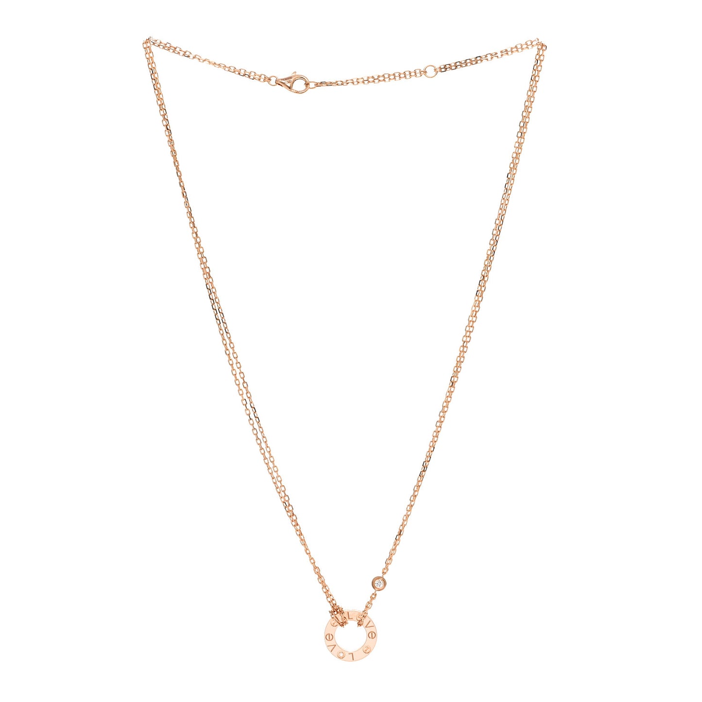 18K Pink Gold 2 Diamond LOVE Necklace